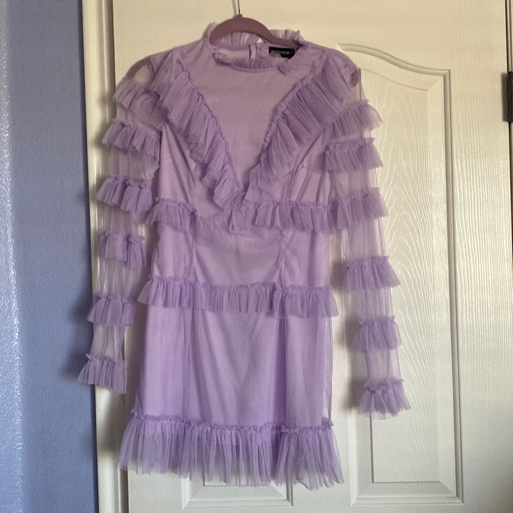 Ruffle Lilac Long-Sleeve Mini Dress Size 6